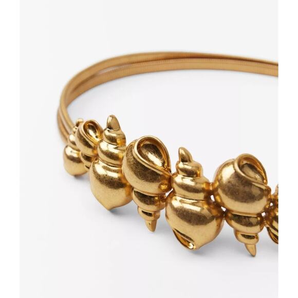 -NWT ZARA Shell Snail Elastic Metal Belt Gold-Color Size 32 - Picture 3 of 6